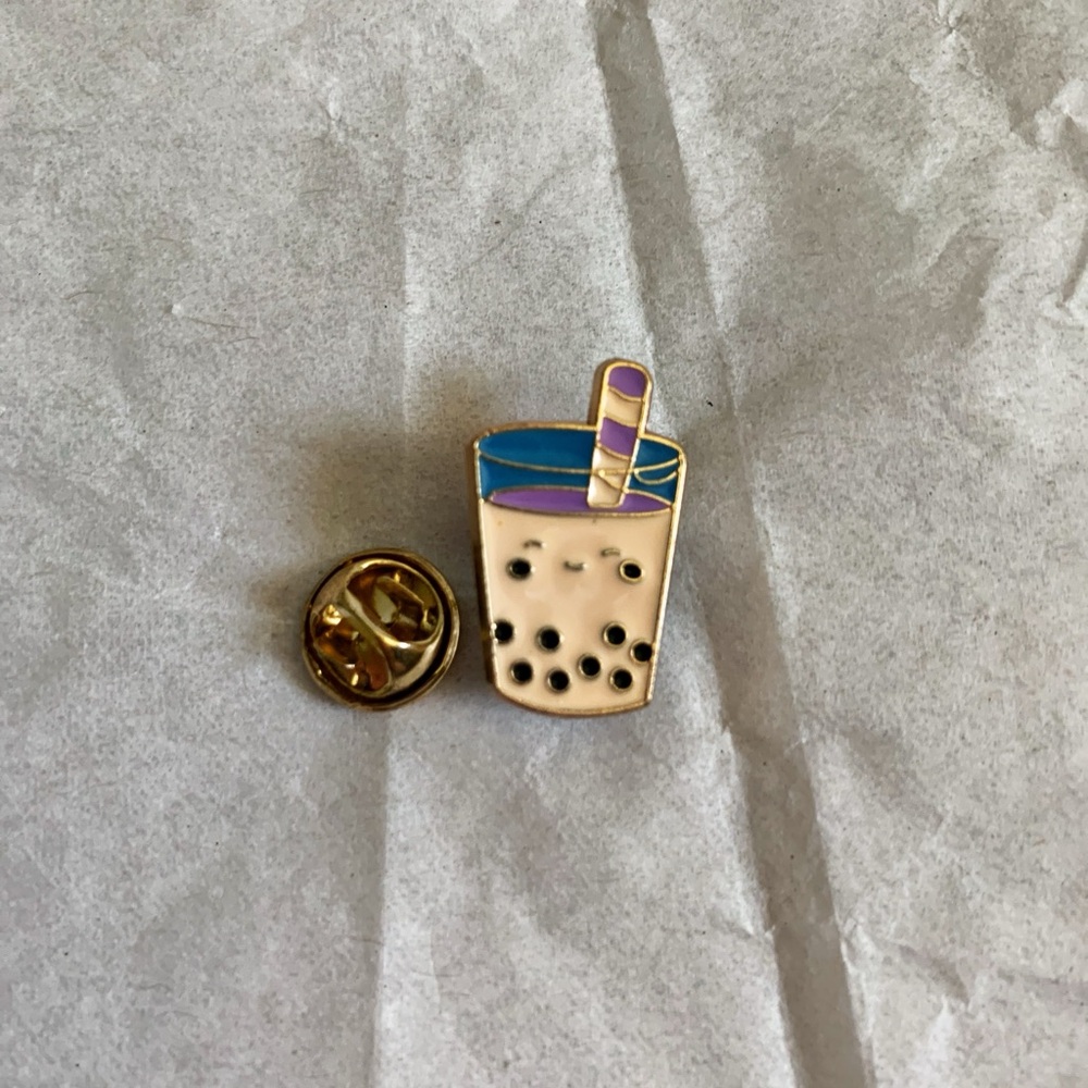 3/$15 New Adorable Boba Tea Cream Blue & Purple Accents Small Enamel Pin